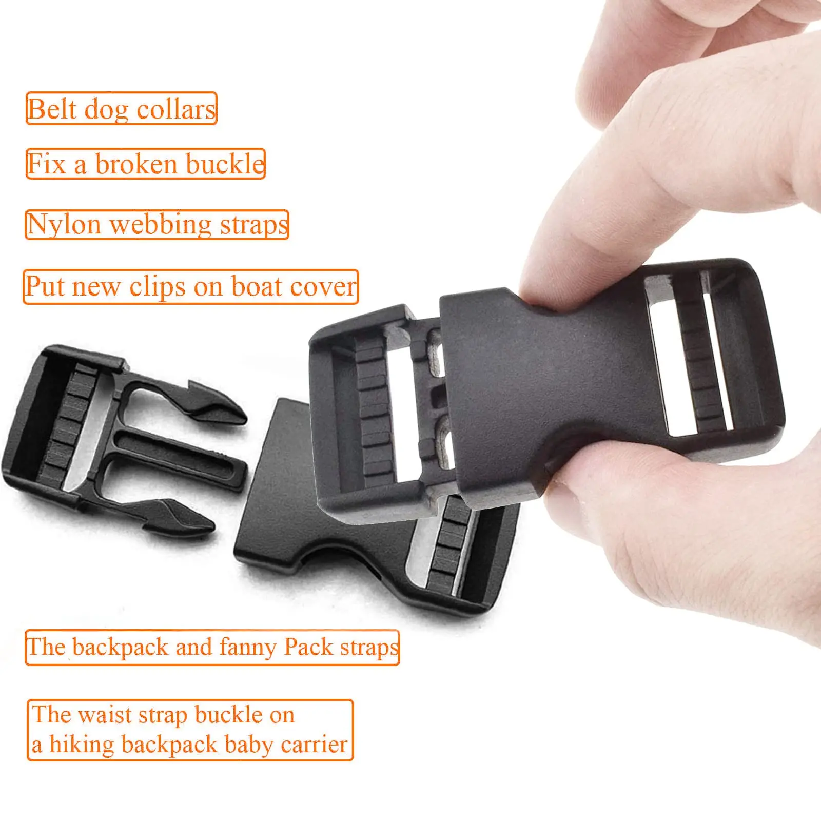 مجموعة حزام بإبزيم مقاس 1 بوصة: حزام نايلون سميك بطول 10 ياردات، 10 مجموعات من أبازيم بلاستيكية سريعة الإصدار، 20 مشبك منزلق ثلاثي الإنزلاق #5