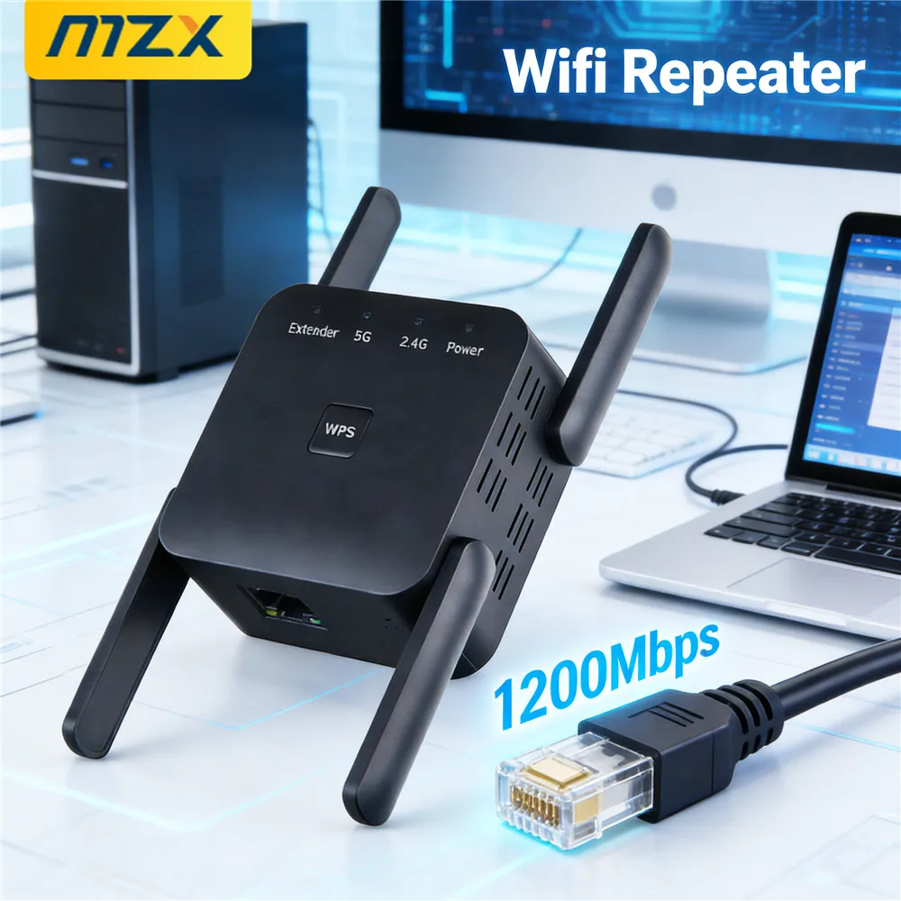 1200Mbps WiFi Repeater 5G/2.4GHz Ethernet Signal Extender Amplifier Wireless Wi-Fi Repetidor Booster Network Wifi Signal Repeat