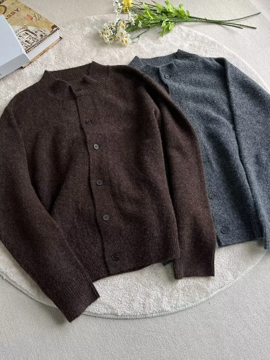 

Модный трикотажный кардиган с высоким воротником, мужская универсальная осенне-зимняя верхняя одежда для пар, повседневная одежда Long Sve