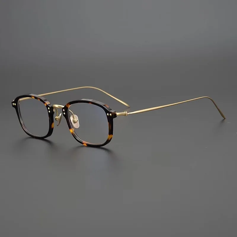 Man Women's Glasses Frame Acetate Unique Titanium Leg Square Ultrlight Vintage Prescription Eyeglass Frames Myopia Eyeglasses