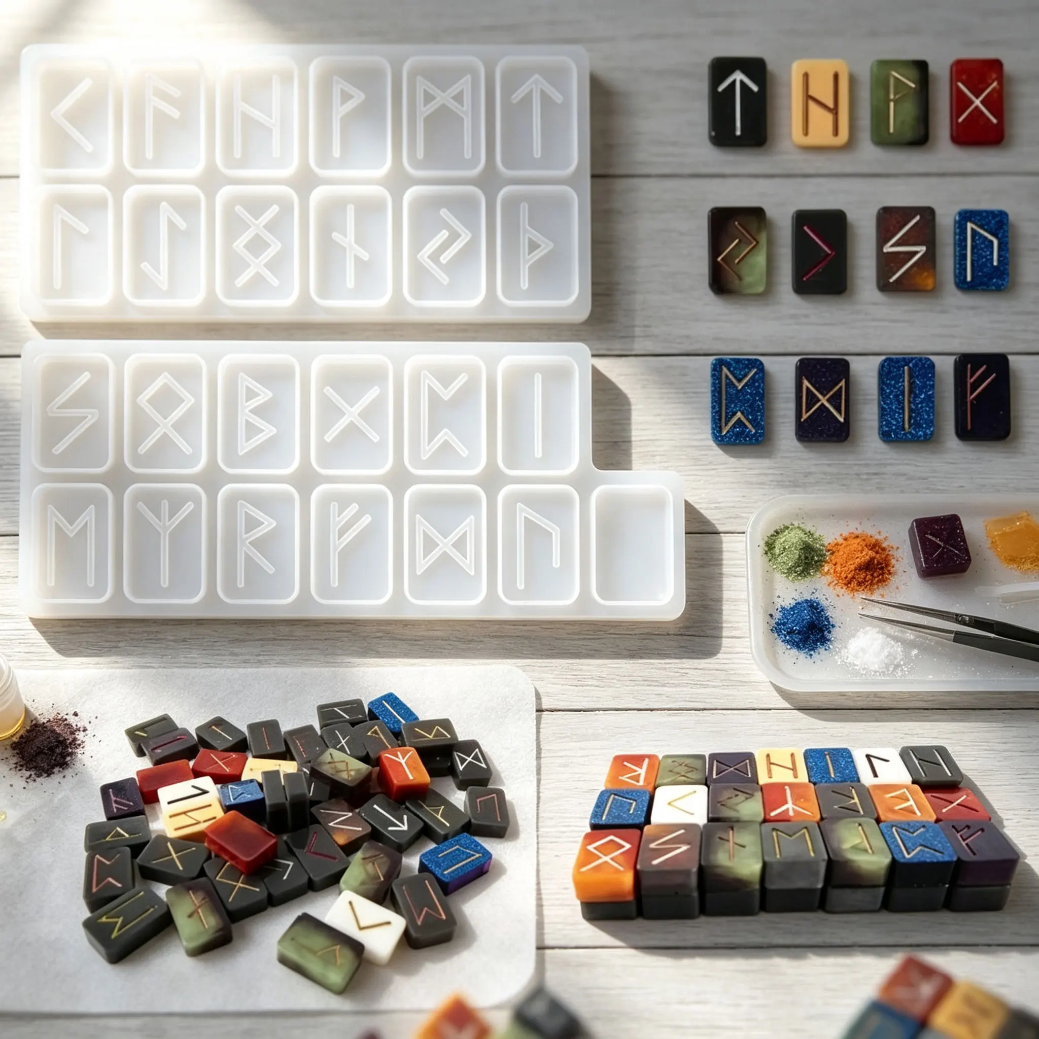 Energy Symbol Silicone Mold DIY Letter Symbol Epoxy Resin Mold Runes Stone Letter Casting for Halloween Party DIY Craft Making