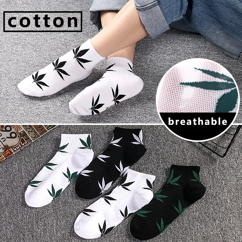 

5 Pairs Men's Socks Summer Thin Maple Leaf Pattern Deodorization Mesh Socks Black White Simple Style Fashion Versatile Socks