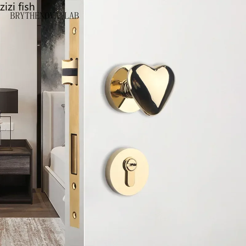 Zinc Alloy Bedroom Door Lock Heart Shaped Silent Lock Door Metal Handle Home Security Hardware Decorative