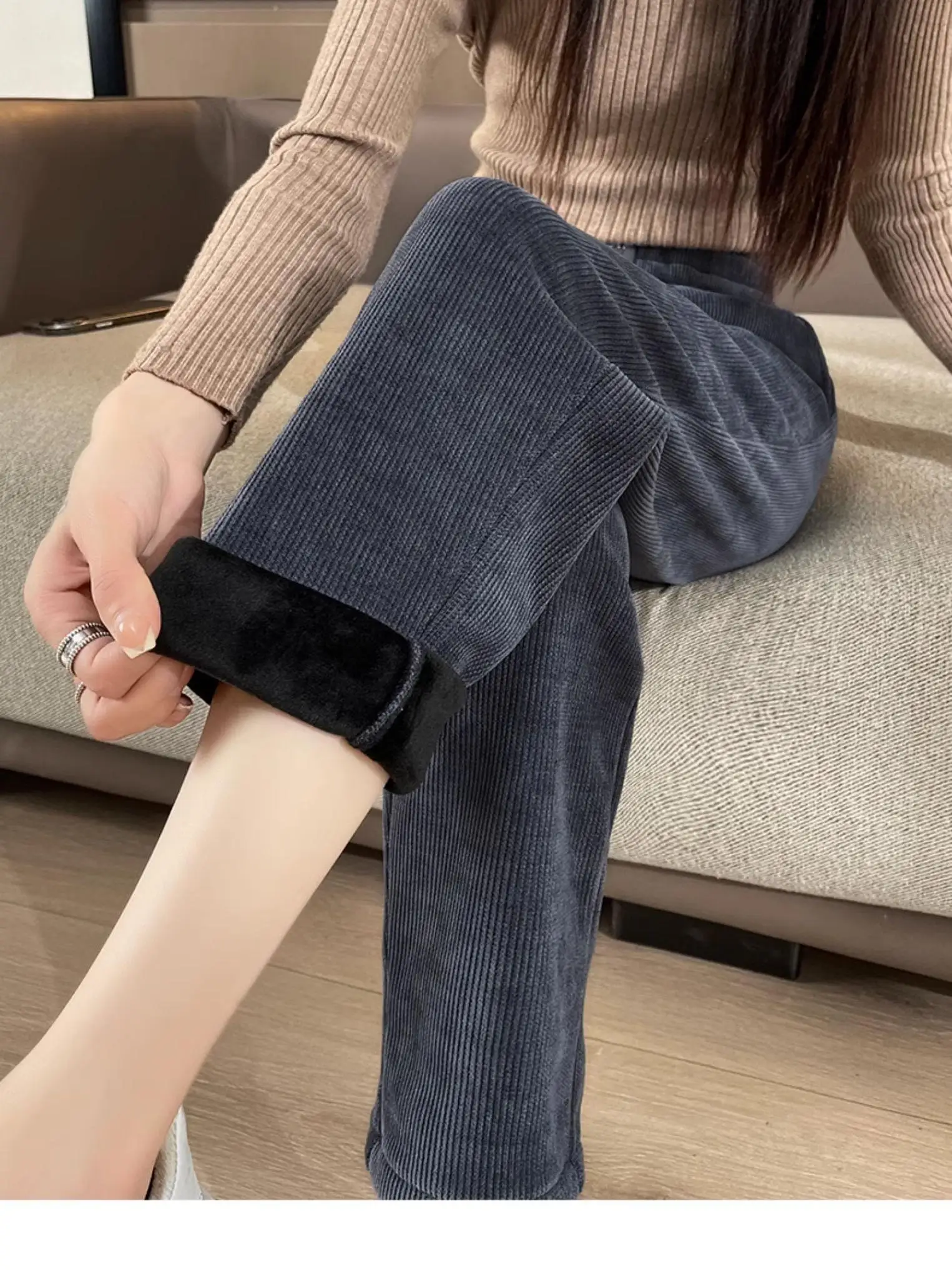 

Женские брюки-харлан с высокой талией Thiened Fce, осень-зима, новая корейская версия, утягивающие свободные повседневные длинные брюки с девятью точками...