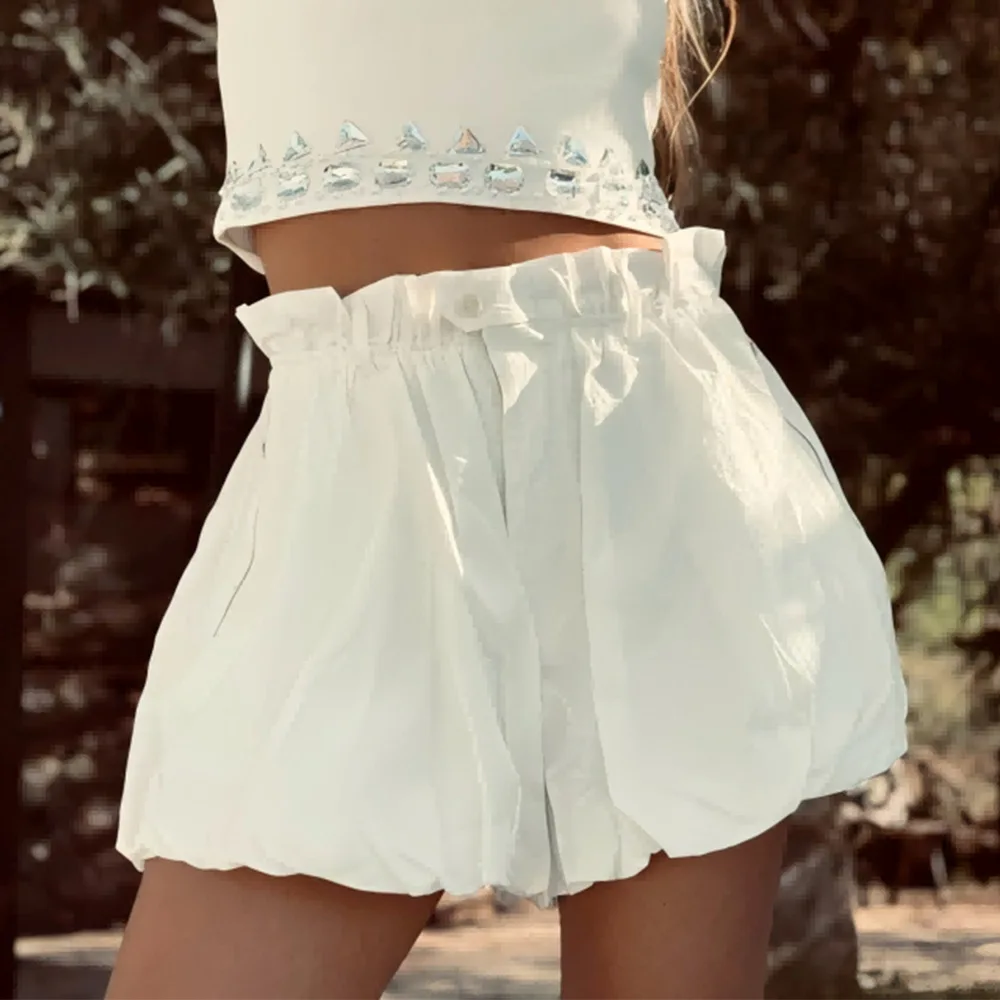 2026 Summer New Bud Waist Lantern Shorts Loose White Casual Pants