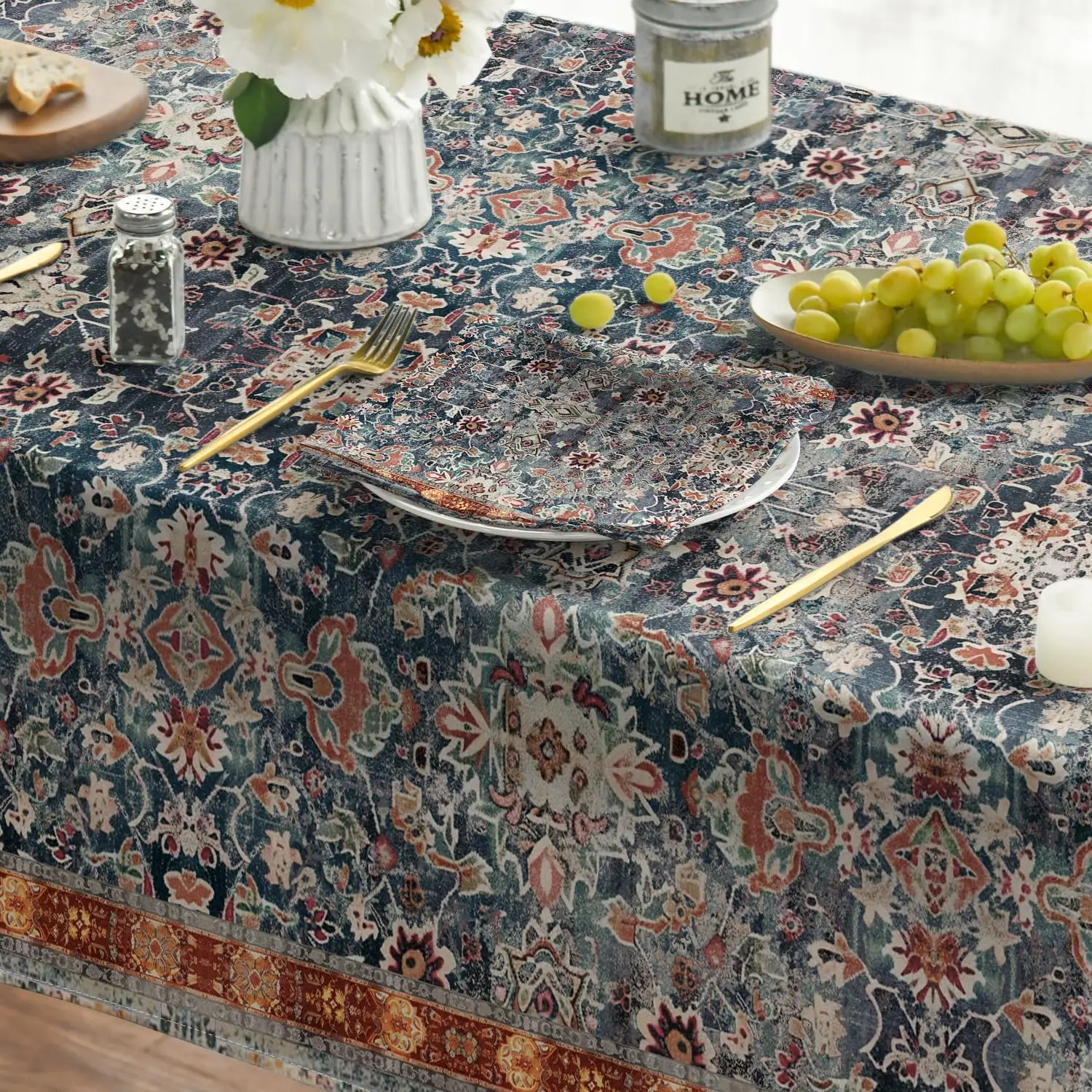 Vintage Country Rustic Boho Bohemia Style Rectangle Tablecloth Dining Room Decor Waterproof Tablecloth for Table Decoration