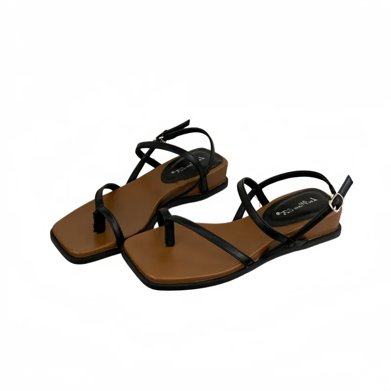 

Brown Sandals Woman Low Heels Wedges Shoes Summer Thong Ankle Buckle Black Sandals Comfort High Heels Ladies Shoes