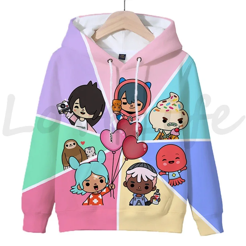 Toca Life World hoodies infantis, casacos em anime 3D, pulôver de desenhos animados para meninos e meninas, blusas de moletom casual infantil, novo outono