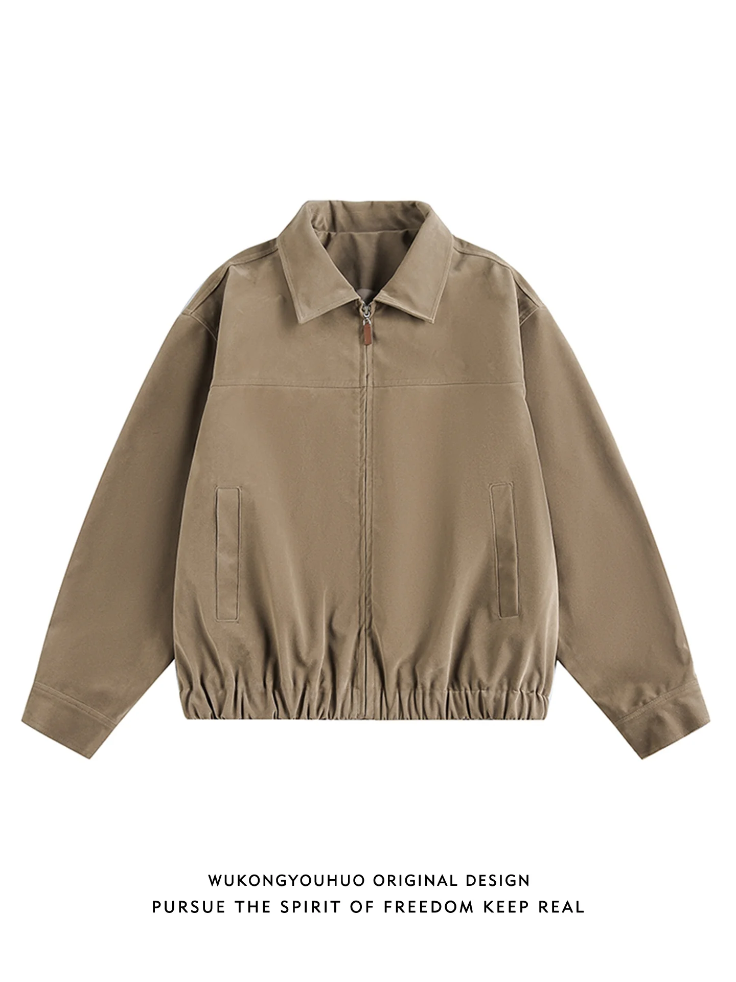 

American Retro Suede Pure Color Lapel Jaet Men's Spring Casual Loose Versatile Outdoor Zipper Closure Long Sve Coat