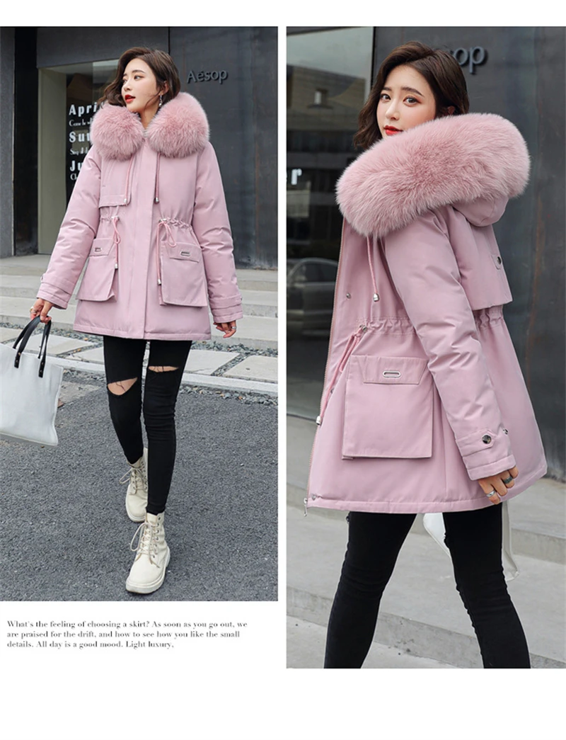 Winter Jacket Coat New Women Parka Clothes Long Coat Wool Liner Hooded Jacket Fur Collar Thick Warm Snow Wear Padded Parka