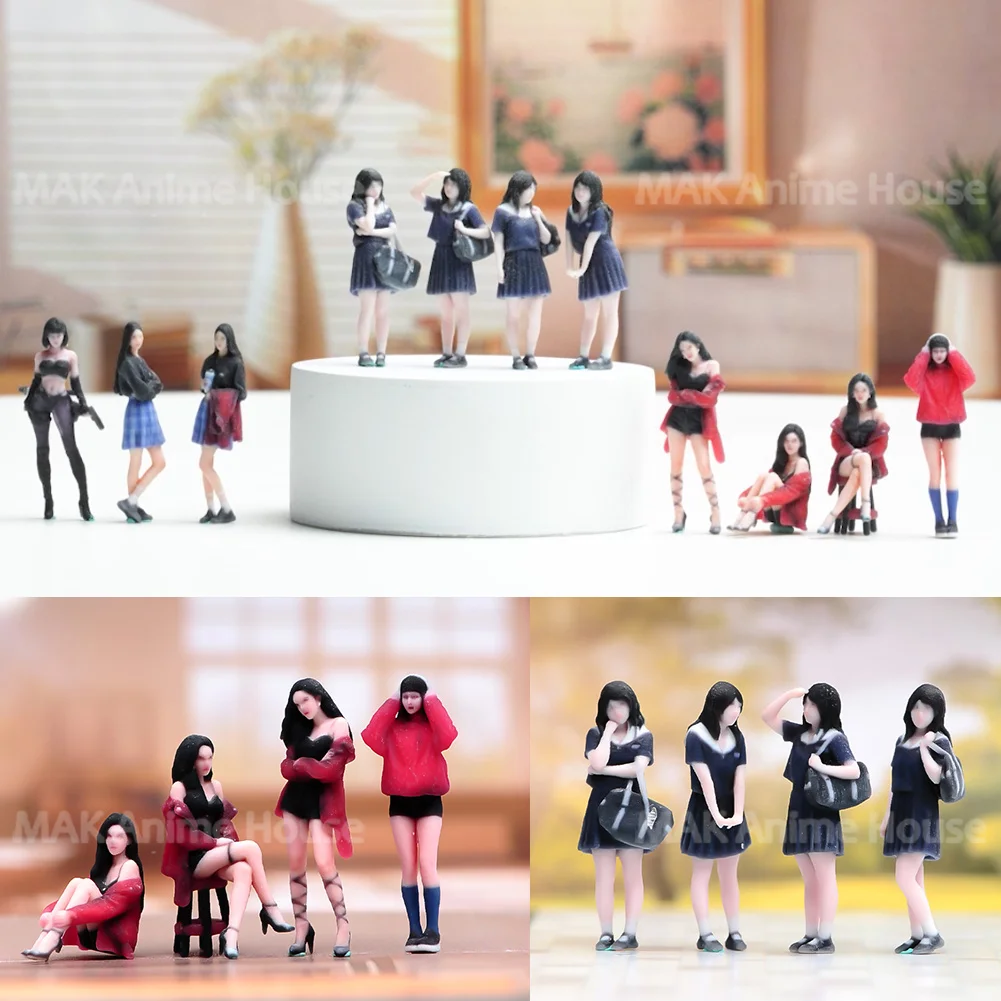 1/64 Giapponese JK Studente Ragazza Sexy Regina Femminile Assassino 3D Stampa Puntelli Figure Modello Realistico Scena Creativo Auto Bambole Giocattoli