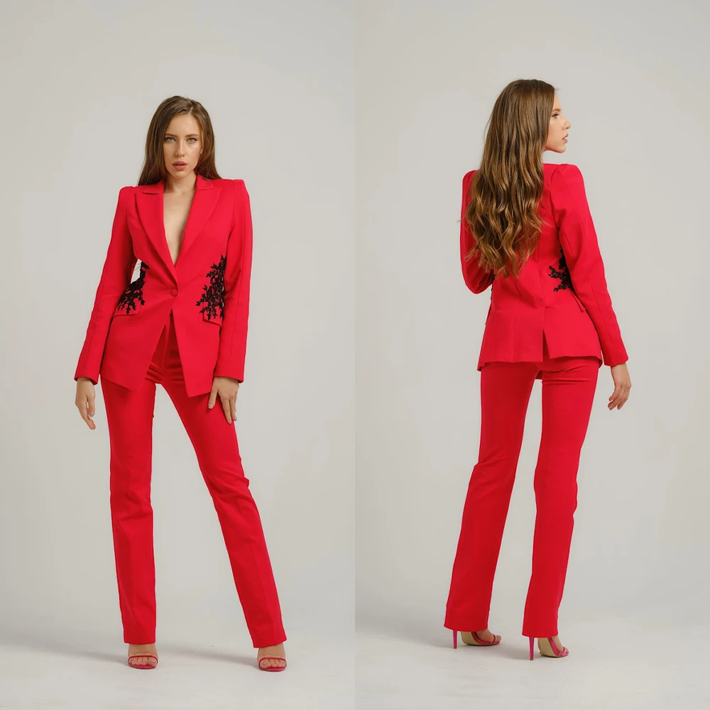 Women's Dresses Suit Gowns Elegant Appliques Shawl Lapel Jacket Coat And Pants For Female Satin 2 Pieces Suit Customized W745