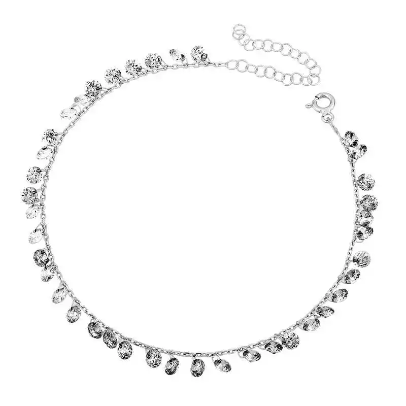 Silver Crystal Stone Anklet Women 925 Sterling Jewelry Wedding Party Birthday Gift - Box -for - Laides - Fashion