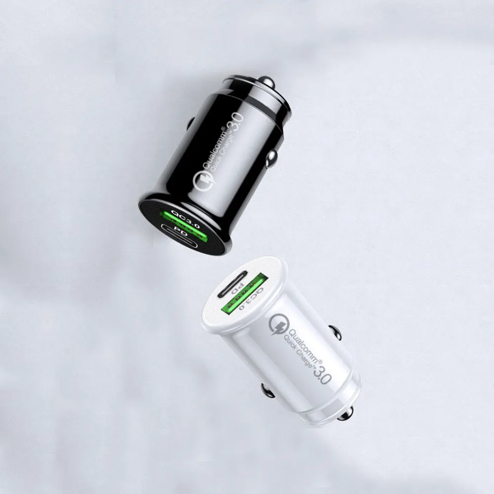 

Black White PD Fast Car Charger USB3.0+Type-C Port for Iphone Samsung Huawei Socket Adapter Portable Car Accessories