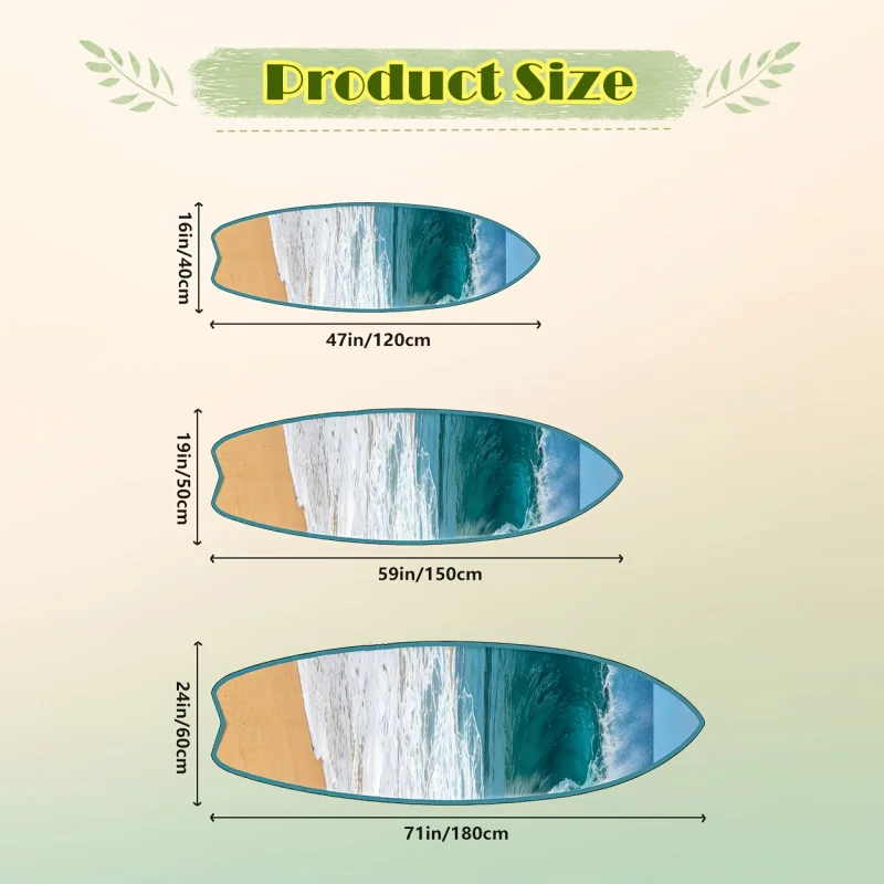 VIKAMA Surfboard Shaped Rug Wave Pattern Ocean Theme Carpet Beach Style Soft Floor Mat for Living Room Bedroom Home Decor