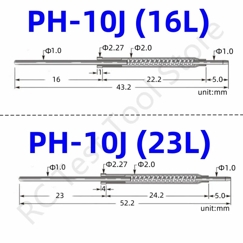 20/50PCS PH-10J 16L 23L Length 52.2mm PCB Spring Test Probe ICT Test Pin For PCB Test J Head Straight Round Tip Head Dia 1.0mm