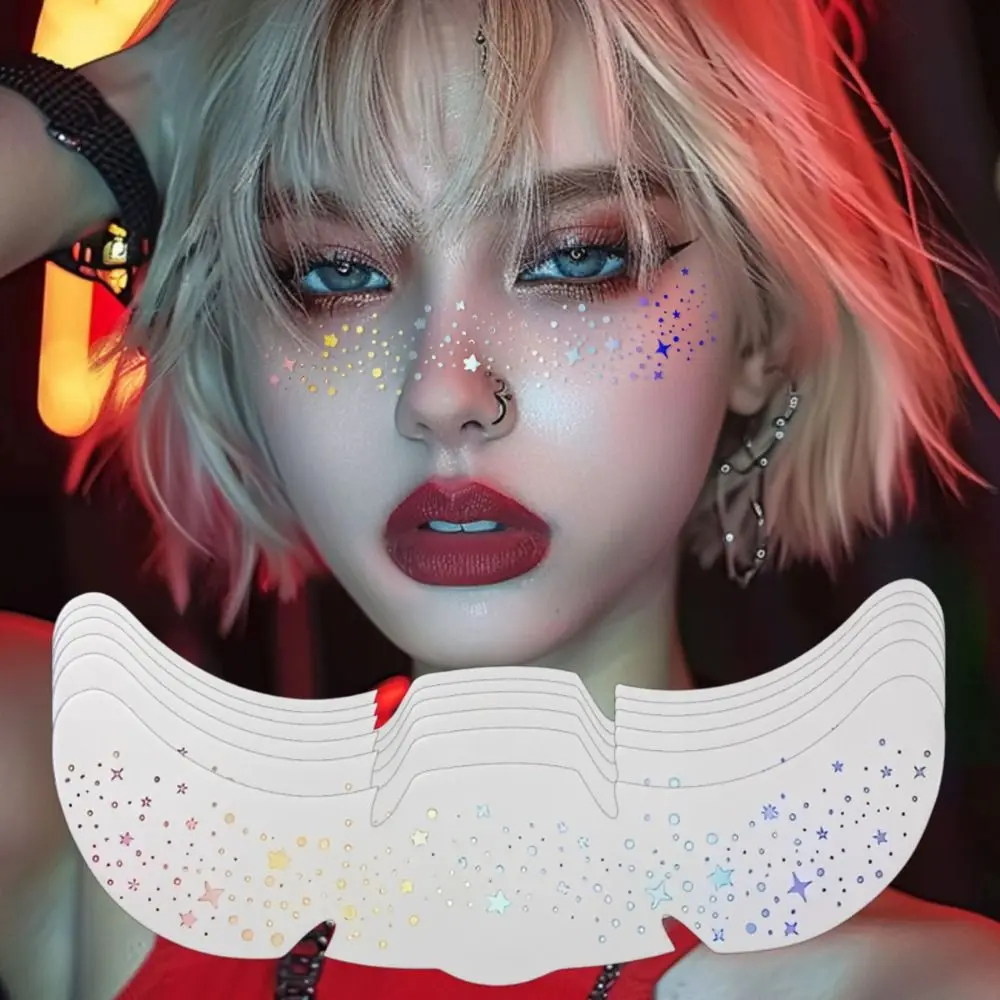 

6 Sheets Creative Glitter Freckles Stickers Heart Star Pattern Waterproof Fake Freckles Stickers Shiny Glitter Hot Stamping