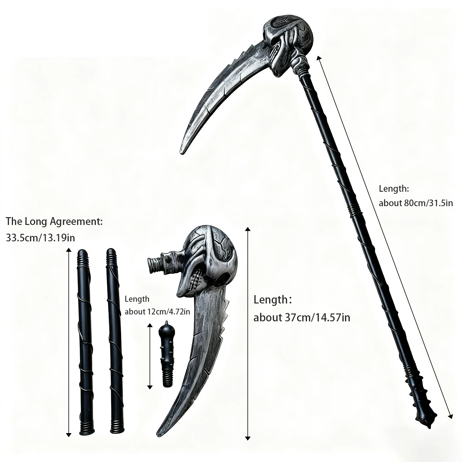 Grim Reaper المنجل دعامة الهالوين، لعبة المنجل البلاستيكية 80 سم للأزياء وديكور الحفلات، إكسسوار قاتمة مخيف للبالغين