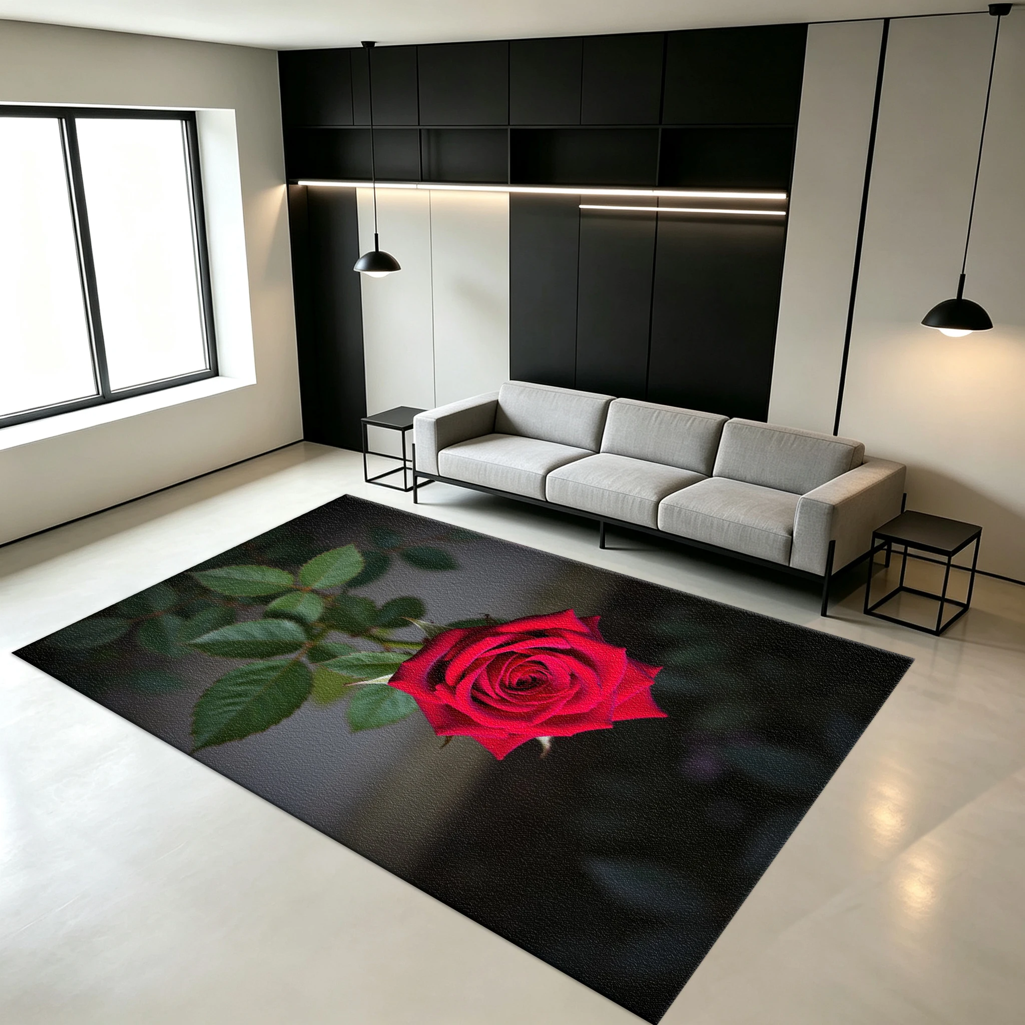 Realistic Red Rose Flower Carpet Floor Decorations, Elegant Artistic Home Carpet Decorative Floor Mat, Suitable for Living Room Bedroom Interior Decoration