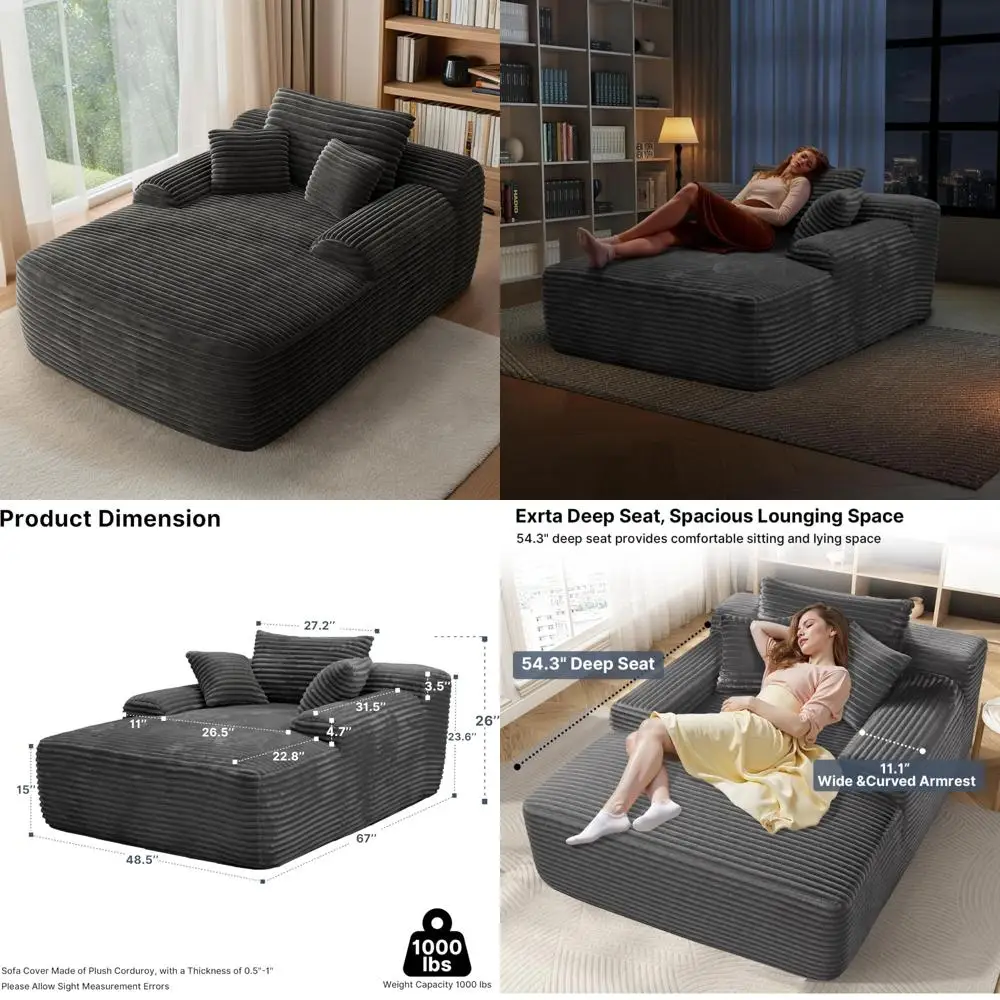 كرسي صالة سروال قصير من القطيفة باللون الرمادي كبير الحجم، سرير أريكة سحابي داخلي، أريكة مريحة منفوشة لغرفة النوم أو غرفة المعيشة