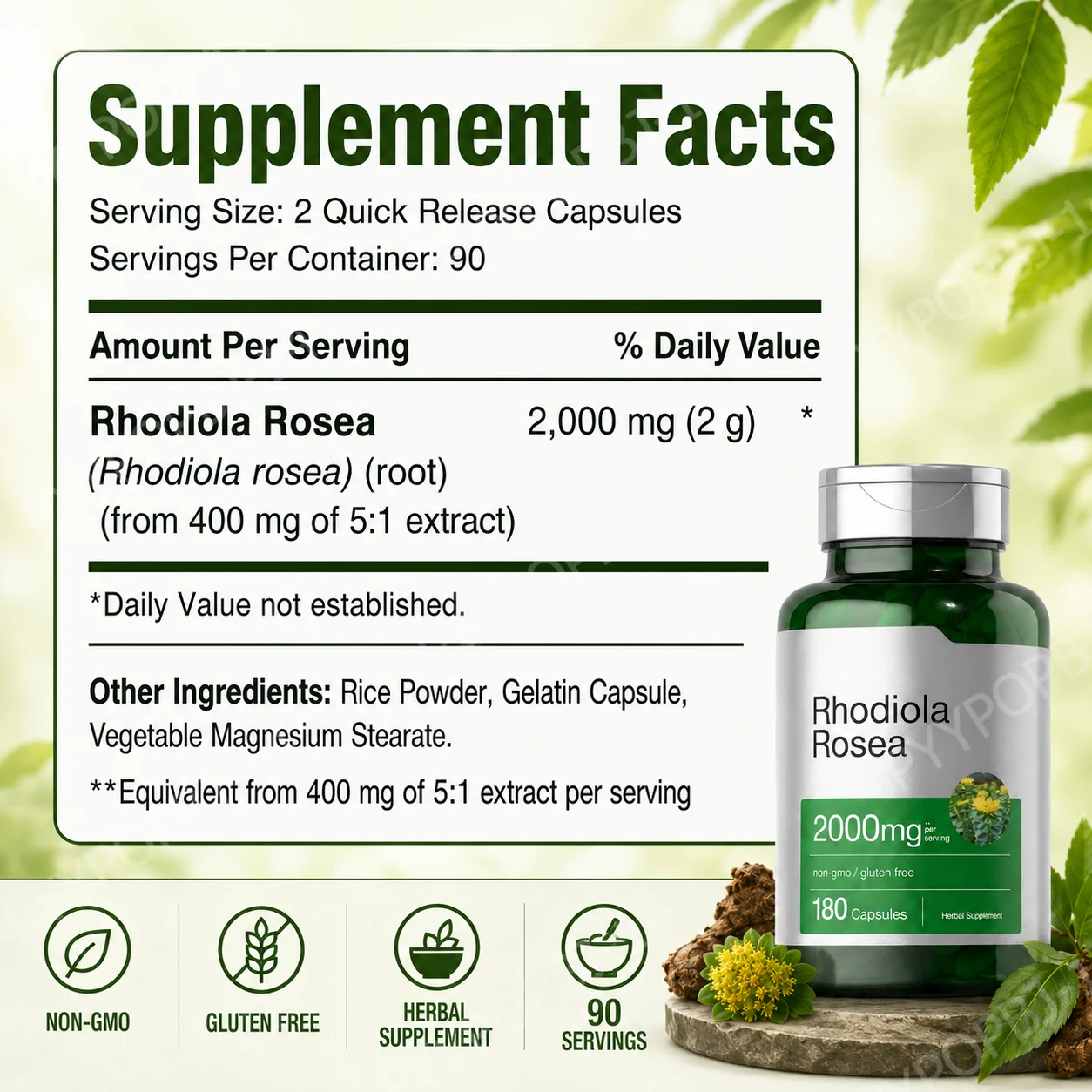 Rhodiola Rosea Root Extract 20 - Ginkgo Biloba Extract ulasan dan harga