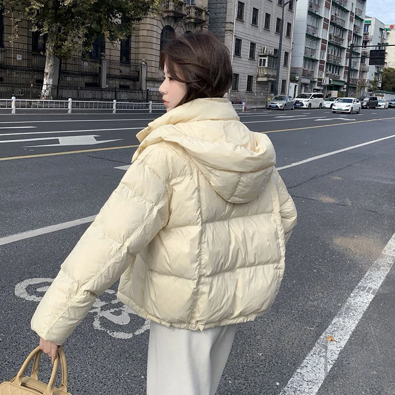 Winter Short Puff Fluffy Warm Down Jacket Female Thick Cold Proof Jacket Women White Duck Down Hooded Waterproof Zipper Outwears