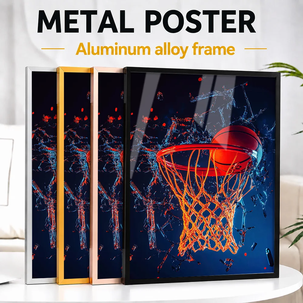 Basketball Swish Framed Metal Poster Personalized Photo Minimalist Arena Style Wall Art For Home Gym Thoughtful Supporter Gift