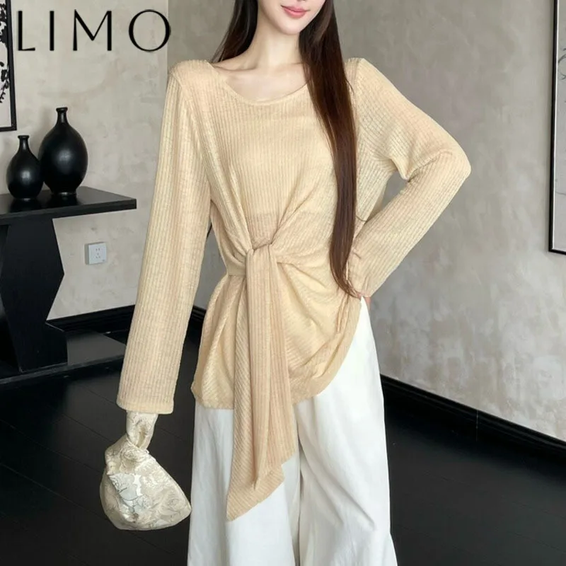 

LIMO Women's Designer Long Sleeve Blouse Tie Cut Out Chic Elegant Minimalist Relaxed Fit Casual Premium Quality Spring Summer