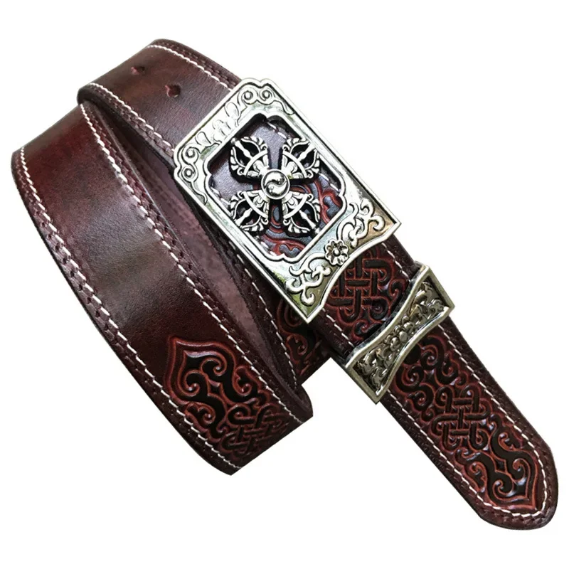 

3.8CM pattern embossed vintage shin genuine leather belt men's quality design men's belt