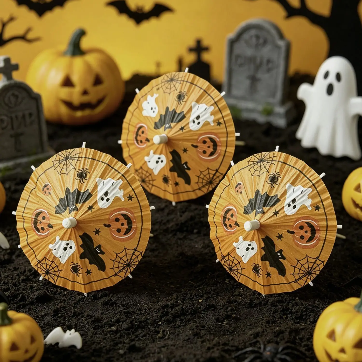 10/50/100 Stück Halloween Papier-Cocktail-Schirme Kürbis Fledermaus Mini-Cocktail-Schirme für Getränke-Dekoration Bar-Getränke-Deko – Detail 5