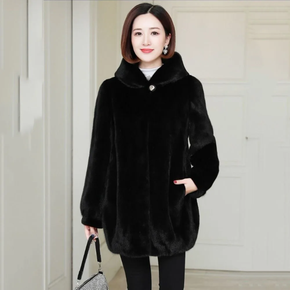 Haining 2024 Winter New Imitation Mink Fur Korean Fashion Hooded Coat Temperament Long Loose Warm And Comfortable Coat Female .