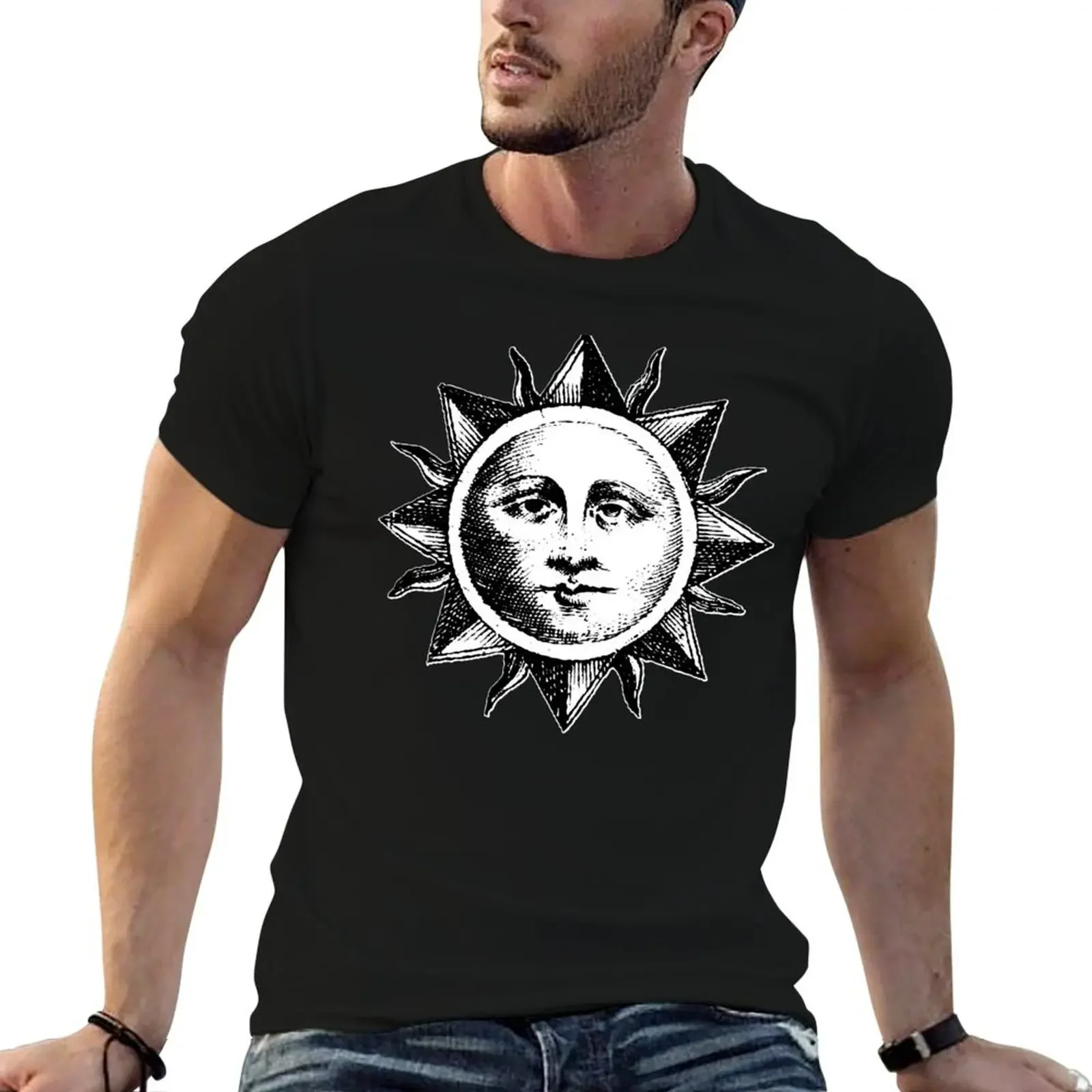 Medieval engraved sun on french explorer map Samuel de Champlain Nouvelle-France black background and white HD High Qual T-Shirt