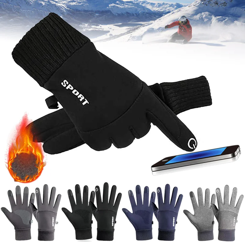 Męskie zimowe wodoodporne rękawiczki rowerowe Outdoor Sports Running Motorcycle Ski TouchScreen rękawiczki polarowe antypoślizgowe ciepłe pełne palce