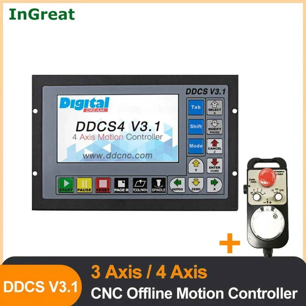 

DDCSV3.1 3,4 Axis 5-Inch USB CNC Offline Motion Controller G Code 500KHz Standalone for Stepper Servo Motor& Emergency Stop MPG