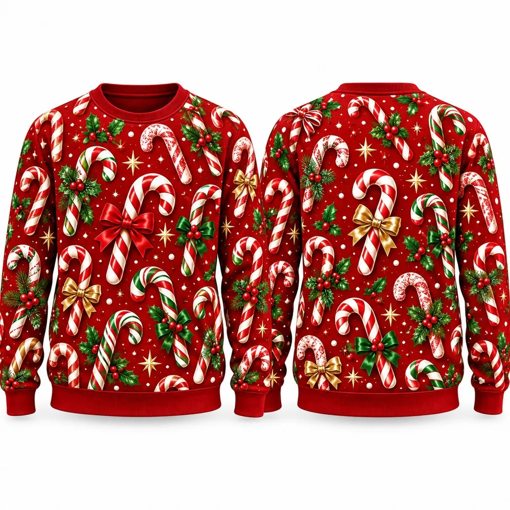 Hot Candy Cane Ugly Christmas Sweater for Men Women Festive Holiday Party Crewneck Pullover Long Sleeve Funny Daily Sweaters