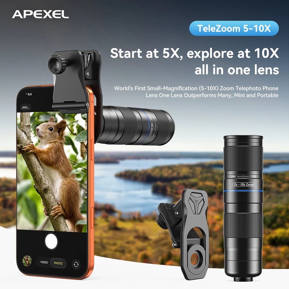 APEXEL HD 5x-10x Zoom Lens Mini Size Observation Telescope Lenses for iPhone Samsung All Smartphones Shooting Mobile Phone Lense