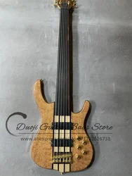 6 Strings Fretless Electric Bass SMi Guitar Squilted Maple Top Golden Bridge Active Battery  Factory Custom