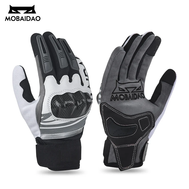 

MOBAIDAO Men Women Summer Leather Motorcycle Riding Gloves Carbon Fiber Anti Drop Breathable Racing Travel Motorcycle Gloves