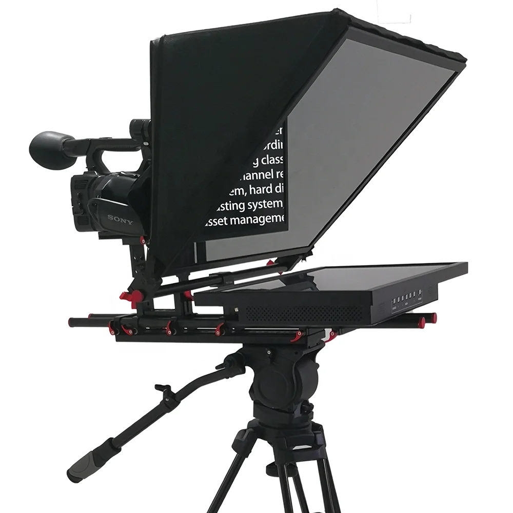 24G Manufacturer Supply Studio embedded computer broadcast grade Teleprompter with 24 inch Monitor and caster tripod