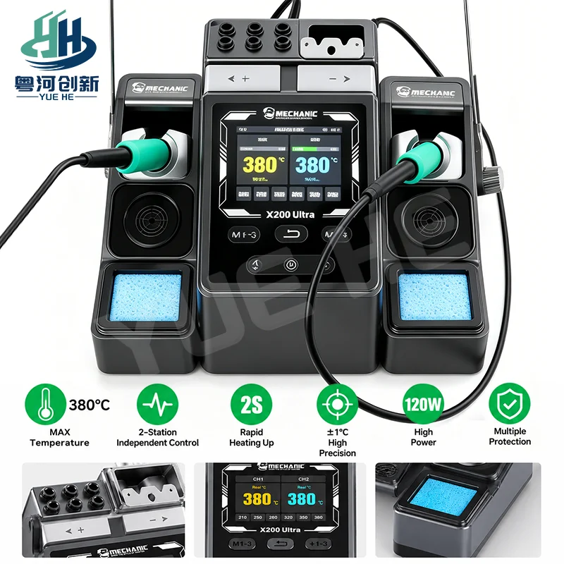 

MECHANIC X200 Ultra Dual Station Soldering Station 2S Fast Heating Compatible Handles Penstroke Control for Phone PCB Repair