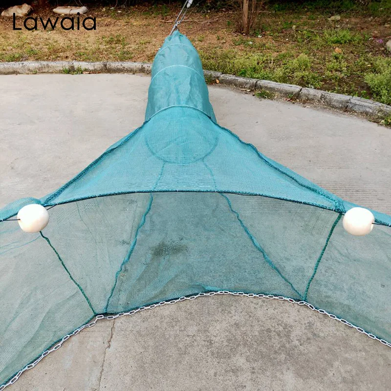 Lawaia Shrimp Cage with Iron Chain Fishing Trap Net Folding Fishing Cage Foam Float 2M/3M Small Mesh