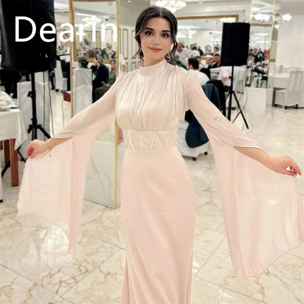 

Customized Formal Gown Dearin High Collar Column Floor Length Skirts Bespoke Occasion Dresses Evening Prom Dress Saudi Arabia