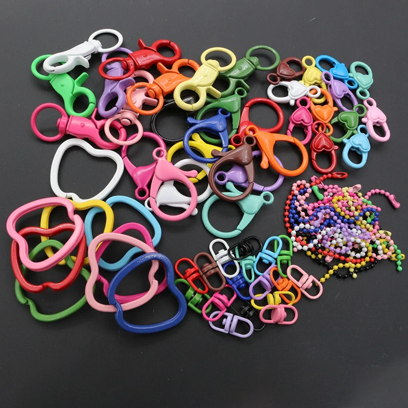 New Fashion Multi-colors Mixed Alloy Open Rings Lobster Clasp Hooks DIY Keychain Jewelry Making Findings Supplies Accessories