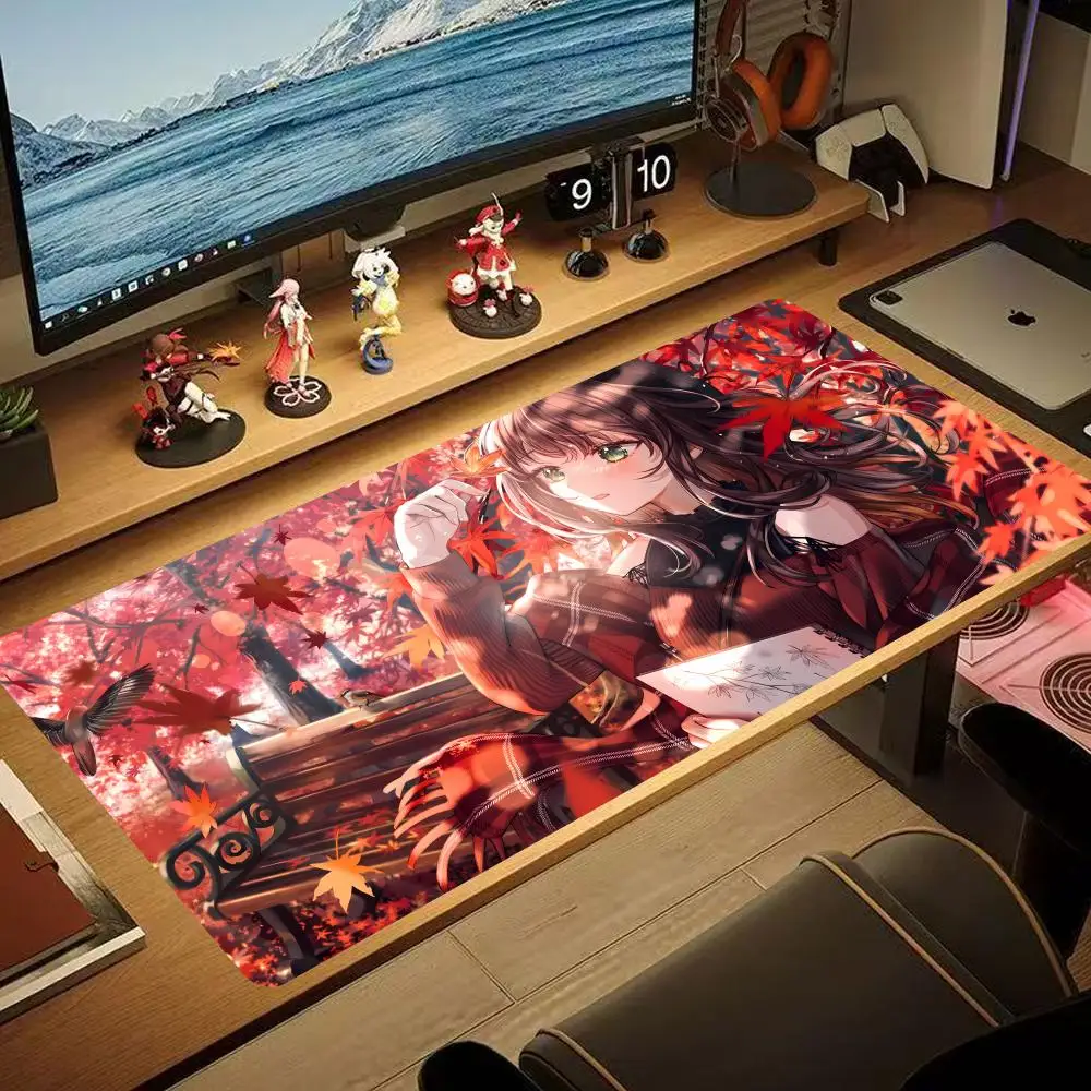 

Maple Leaf Girl Mouse Pad 90x40CM non-slip Gaming Mousepad Gamer E-Sports Mouse Mat Game Mechanical Keyboard Nature Desk Mat