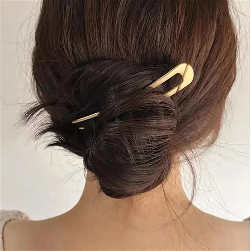 Horquilla Simple en forma de U, palillos de Metal para el cabello, pinzas para el cabello francesas en U, accesorios simples y de moda para el cabello para mujer