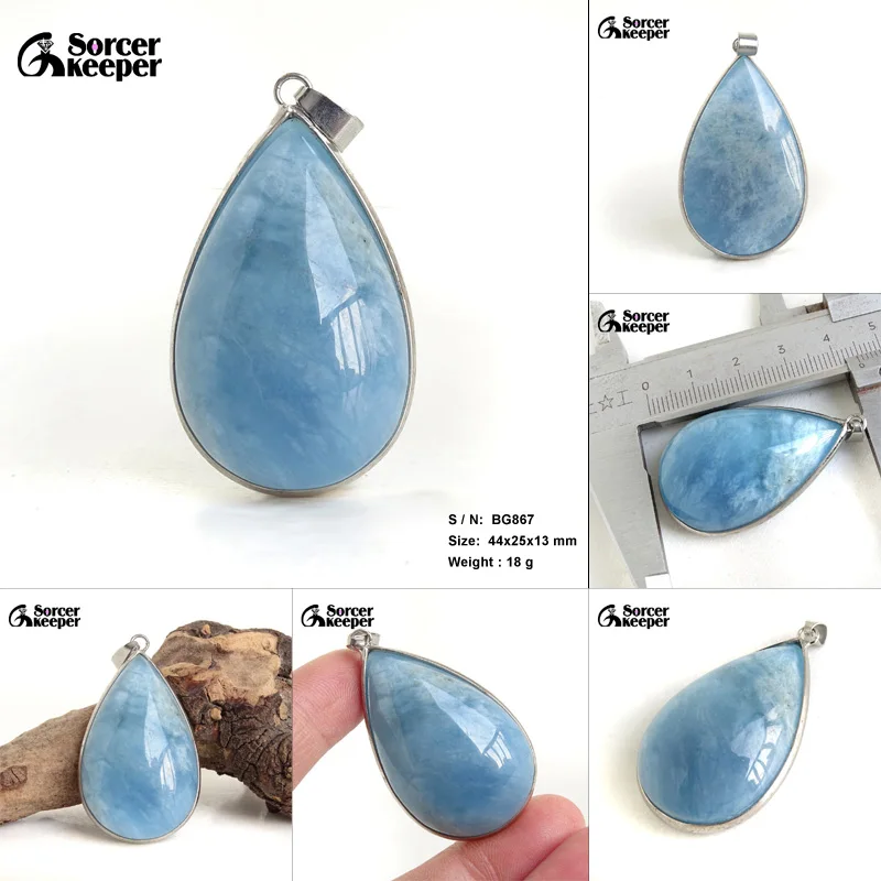 Trendy Authentic Natural Aquamarine Gem Stone Blue Charm Crystal Pendant Nnecklaces For Women Copper Bezel Jewelry Bijoux BD292H