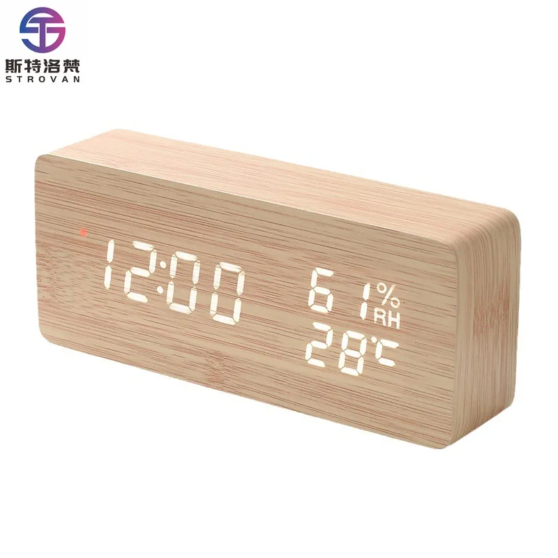 Smart LED Clock Radio with Temperature & Humidity Display German Radio Alarm Digital Clock-Wooden Consumer Electronics