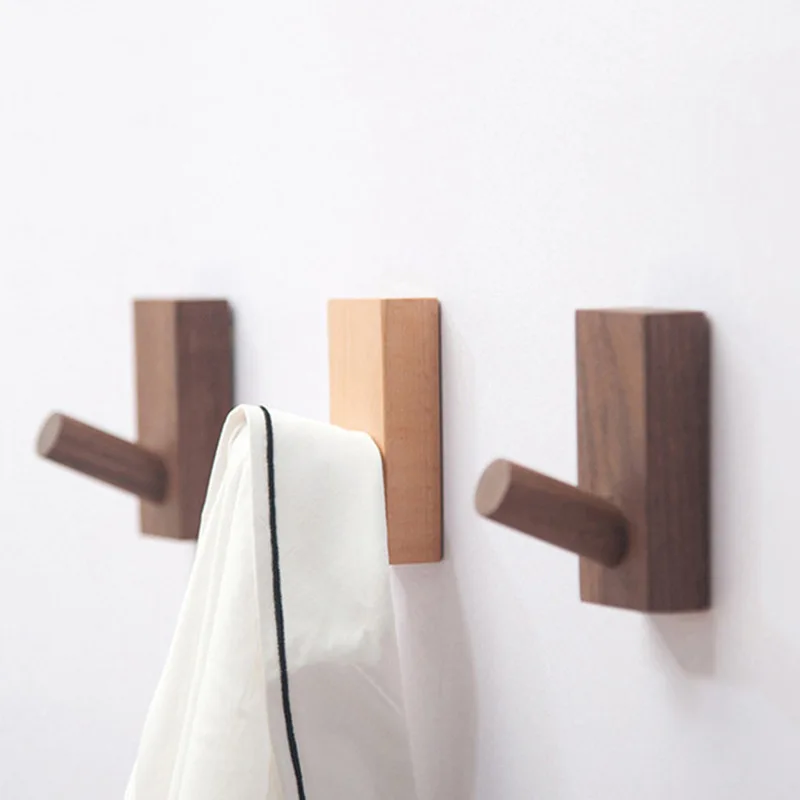 Nordic solid wood hook creative wall wall hanging doorway wooden coat and hat hook clothes hangers no drilling Robe Hooks