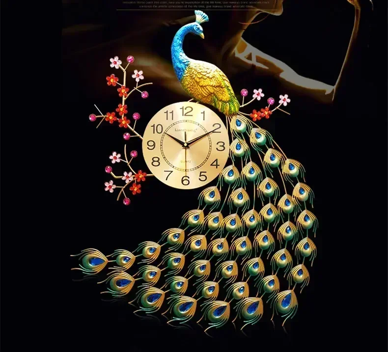 Nordic Modern Home Living Room Wall Clock Creative Peacock Mute Clock Reloj De Pared Fashion home Decorative Quartz Clock Heat