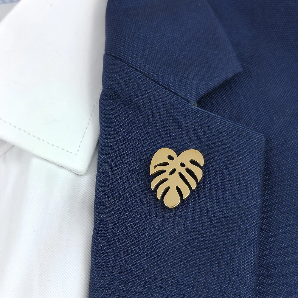 Elegant 18K Gold - Plated Stainless Steel Brooch: Delicate Leaf - shaped Accent, Perfect for Garden Weddings